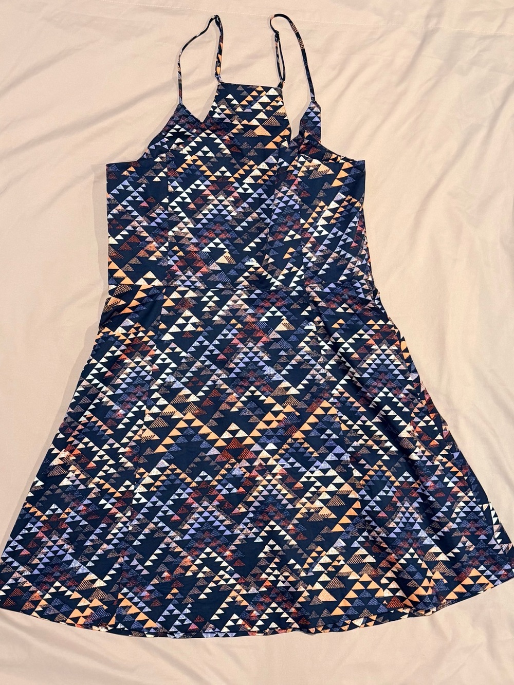 Banana Republic Geometric‎ Triangle Halter Dress Navy/Orange Fit/Flare Size  14 - Picture 6 of 9